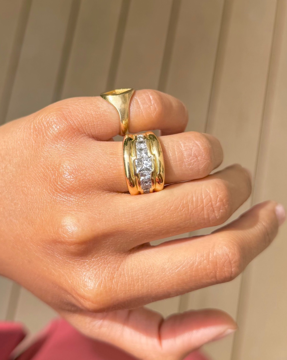 Bague Bandeau en or jaune et diamants-photo-3