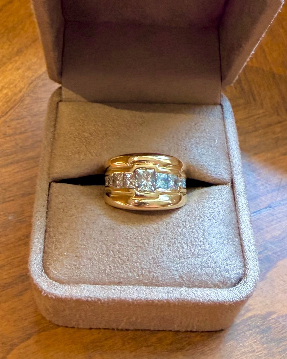 Bague Bandeau en or jaune et diamants-photo-4