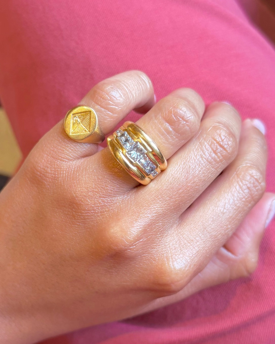 Bague Bandeau en or jaune et diamants-photo-3