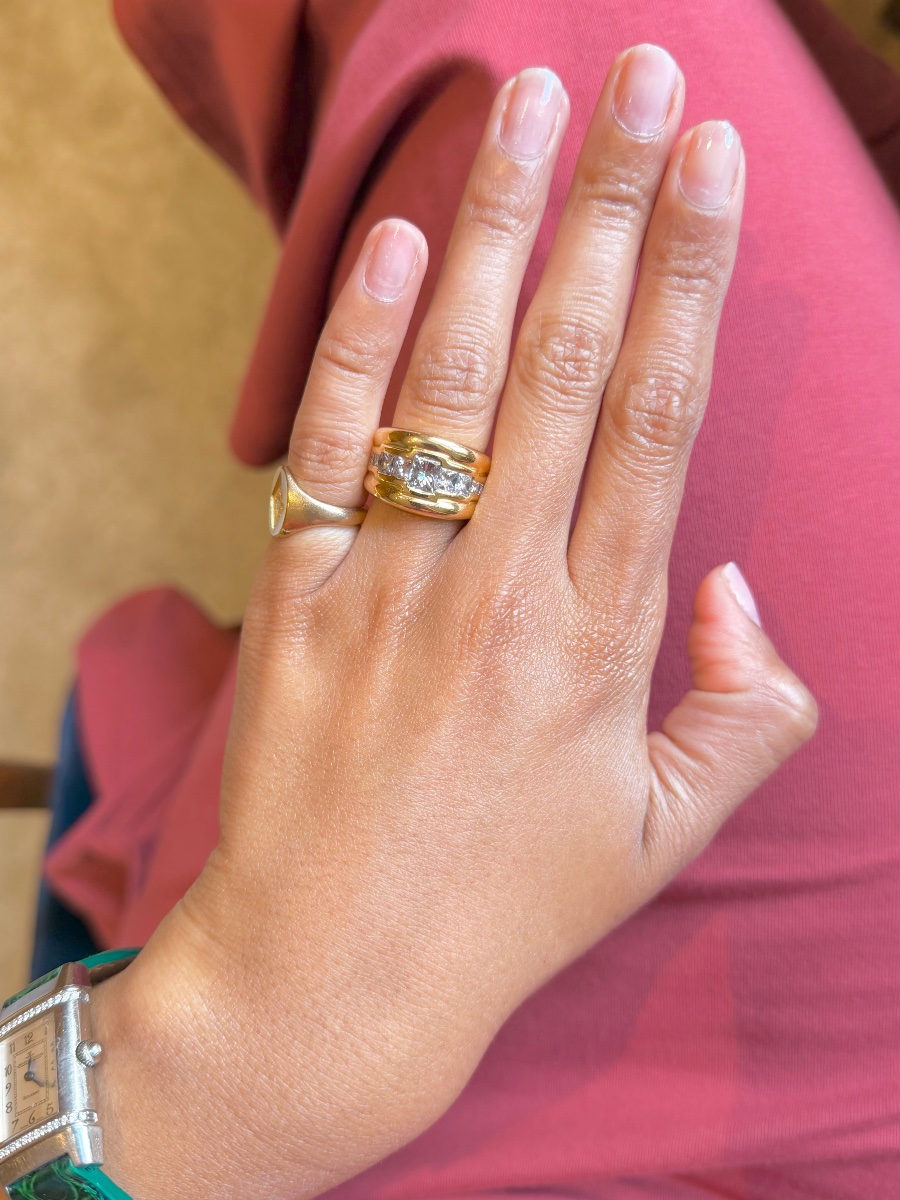 Bague Bandeau en or jaune et diamants-photo-4