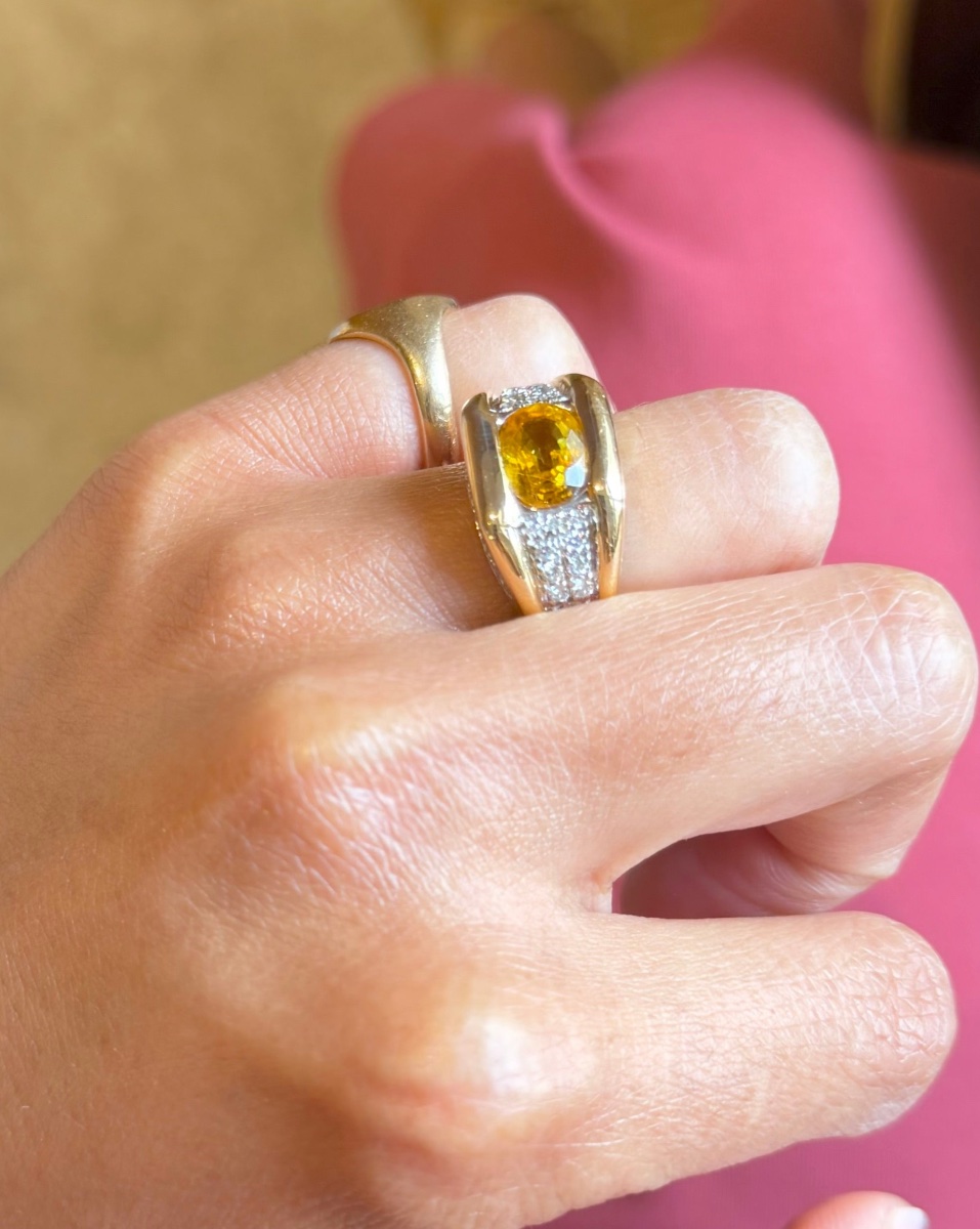 Bandeau Ring In Yellow Gold, Yellow Sapphire And Diamonds-photo-4