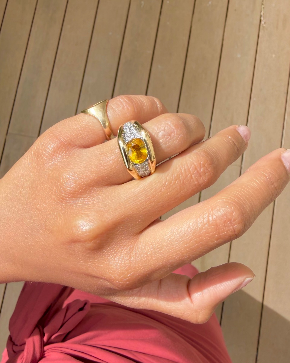 Bandeau Ring In Yellow Gold, Yellow Sapphire And Diamonds-photo-1