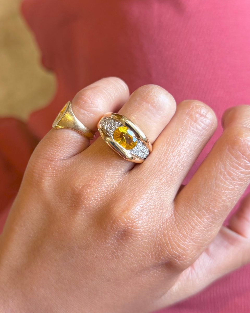 Bandeau Ring In Yellow Gold, Yellow Sapphire And Diamonds-photo-2