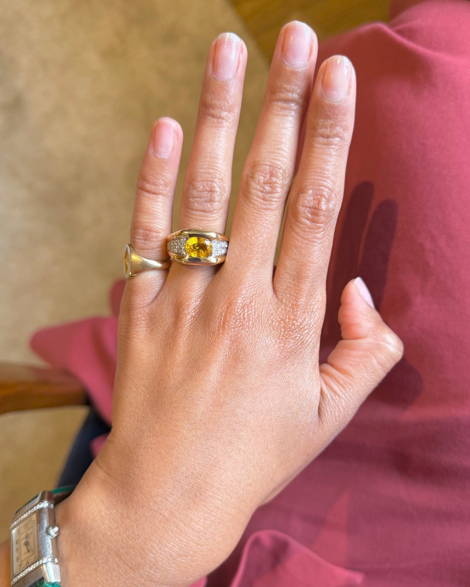 Bandeau Ring In Yellow Gold, Yellow Sapphire And Diamonds-photo-6