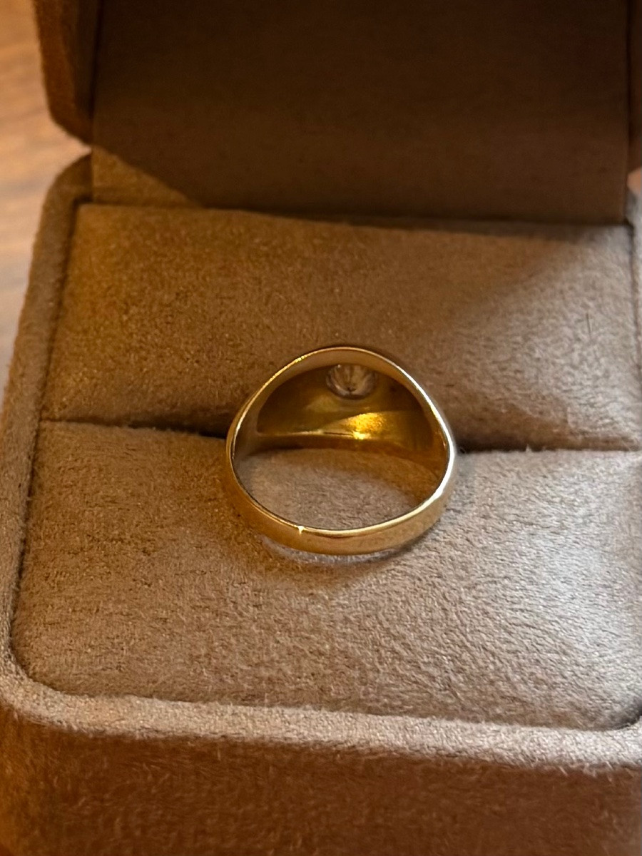 Bague jonc chevalière or jaune et diamants-photo-2