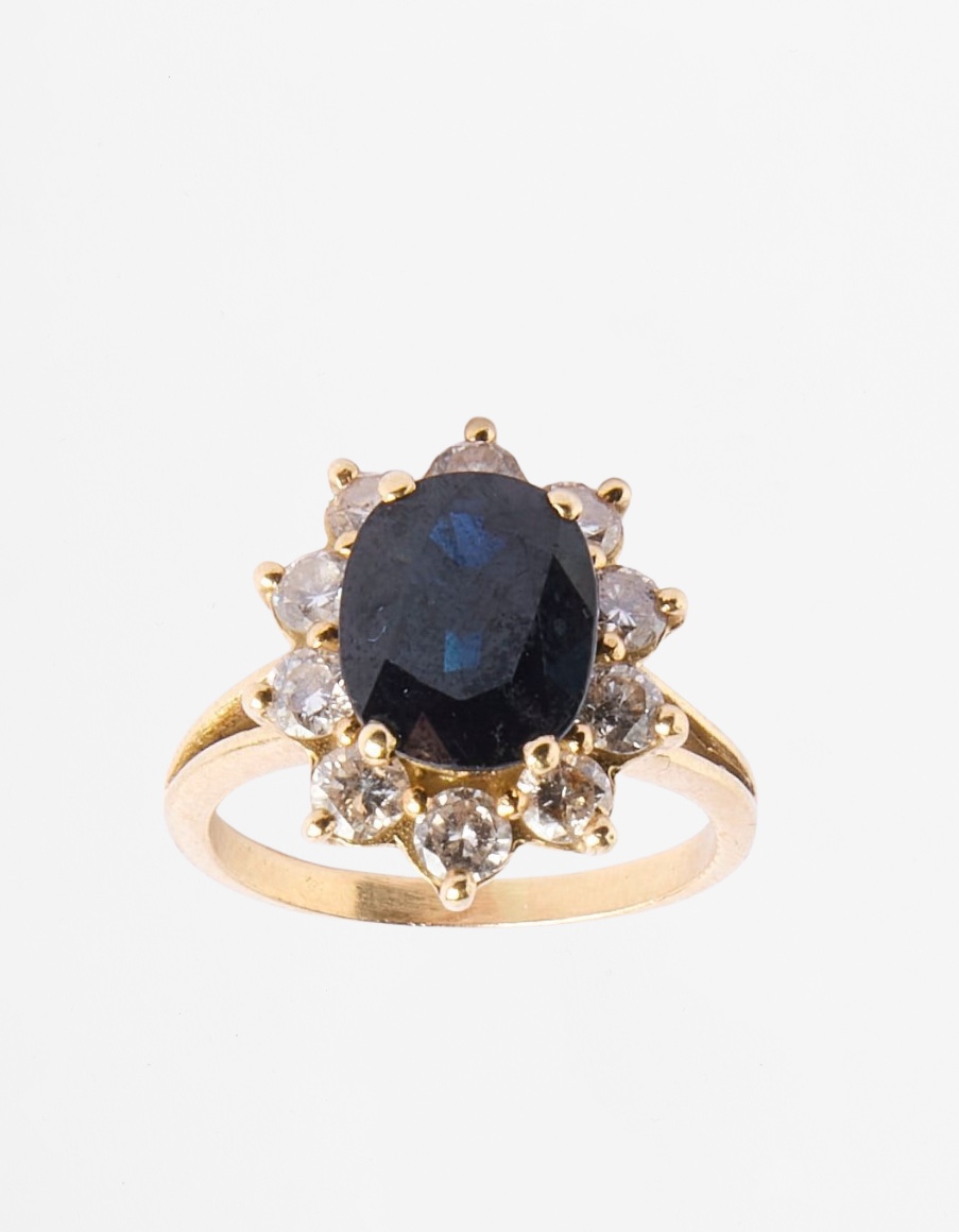 Bague Marguerite en or jaune, saphir et diamants
