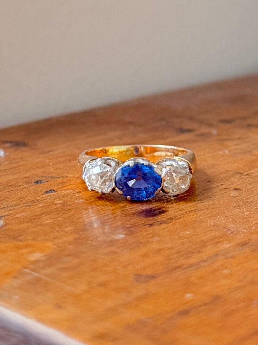 Bague Jarretière en or rose, saphir et diamants-photo-2