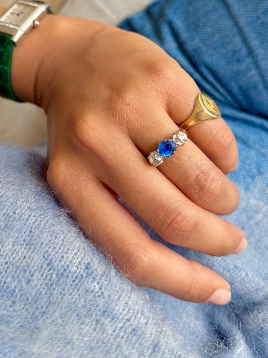 Bague Jarretière en or rose, saphir et diamants-photo-4
