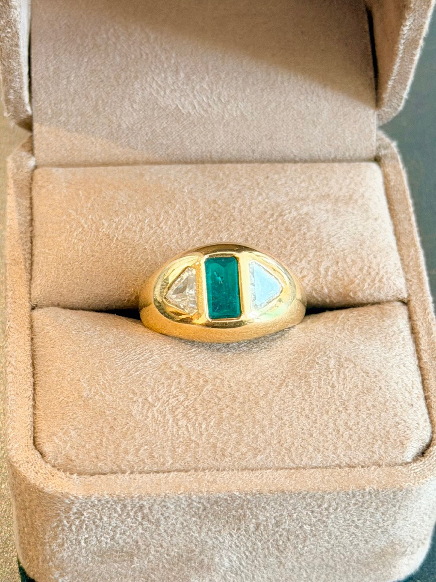 Bague Jonc or jaune, émeraude et diamants-photo-4