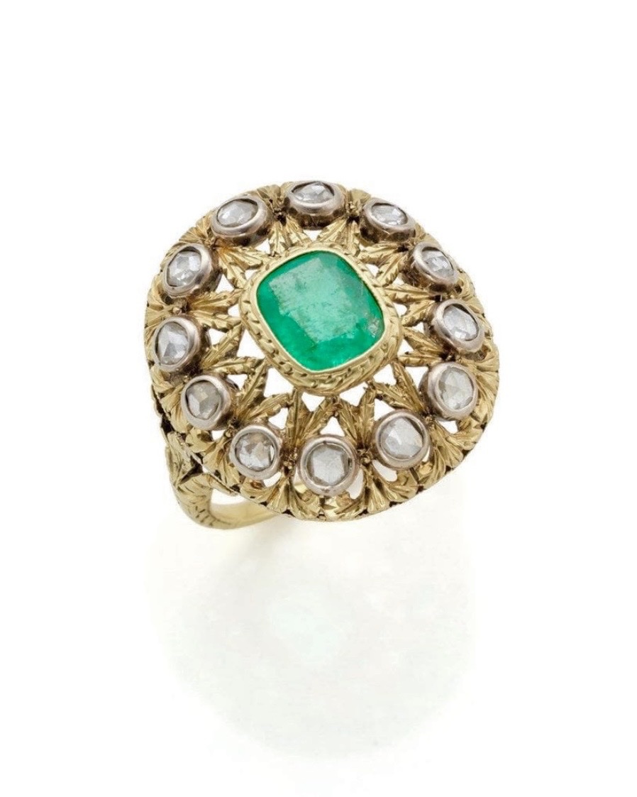Bague Pompadour or jaune émeraude et diamants
