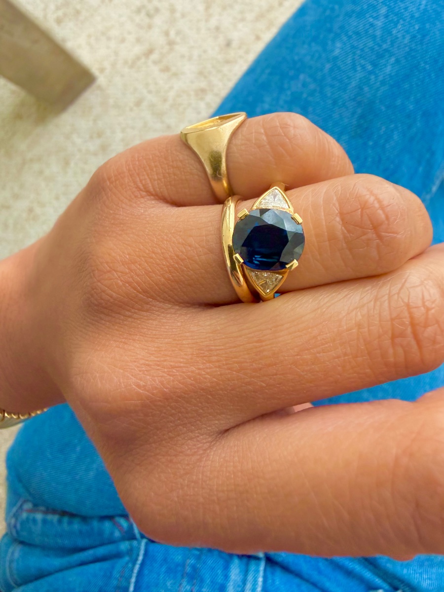 Bague or jaune saphir et diamants-photo-2