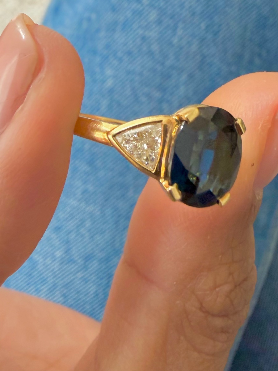 Bague or jaune saphir et diamants-photo-3