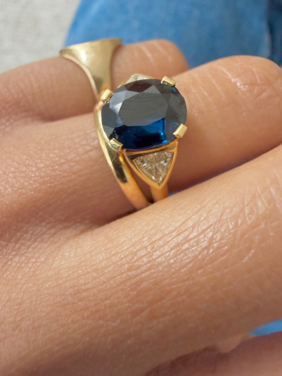 Bague or jaune saphir et diamants-photo-4