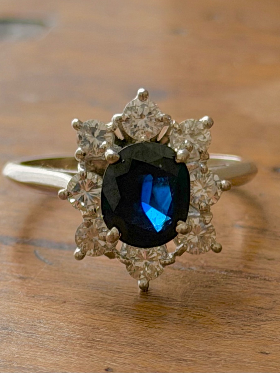 Bague Marguerite or blanc saphir et diamants-photo-2