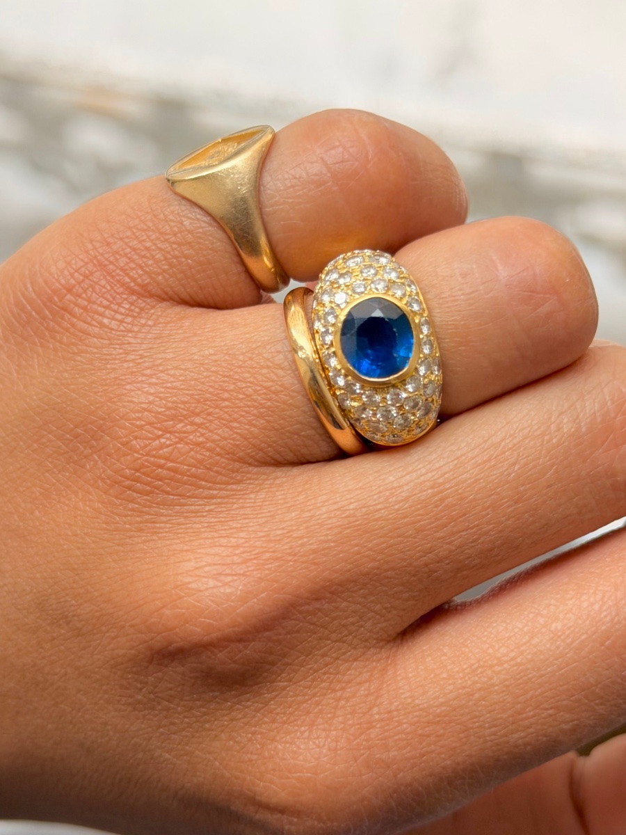 Bague Jonc or jaune saphir et diamants-photo-2