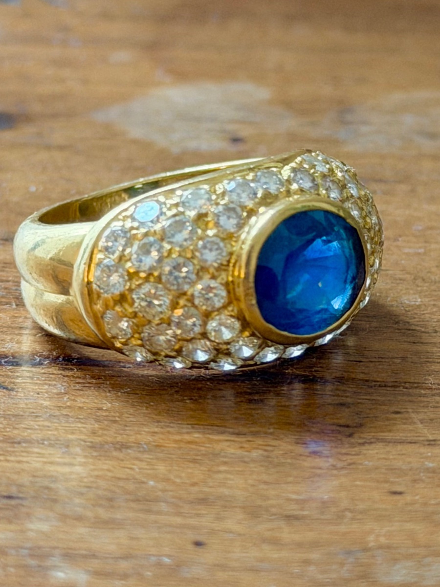 Bague Jonc or jaune saphir et diamants-photo-3
