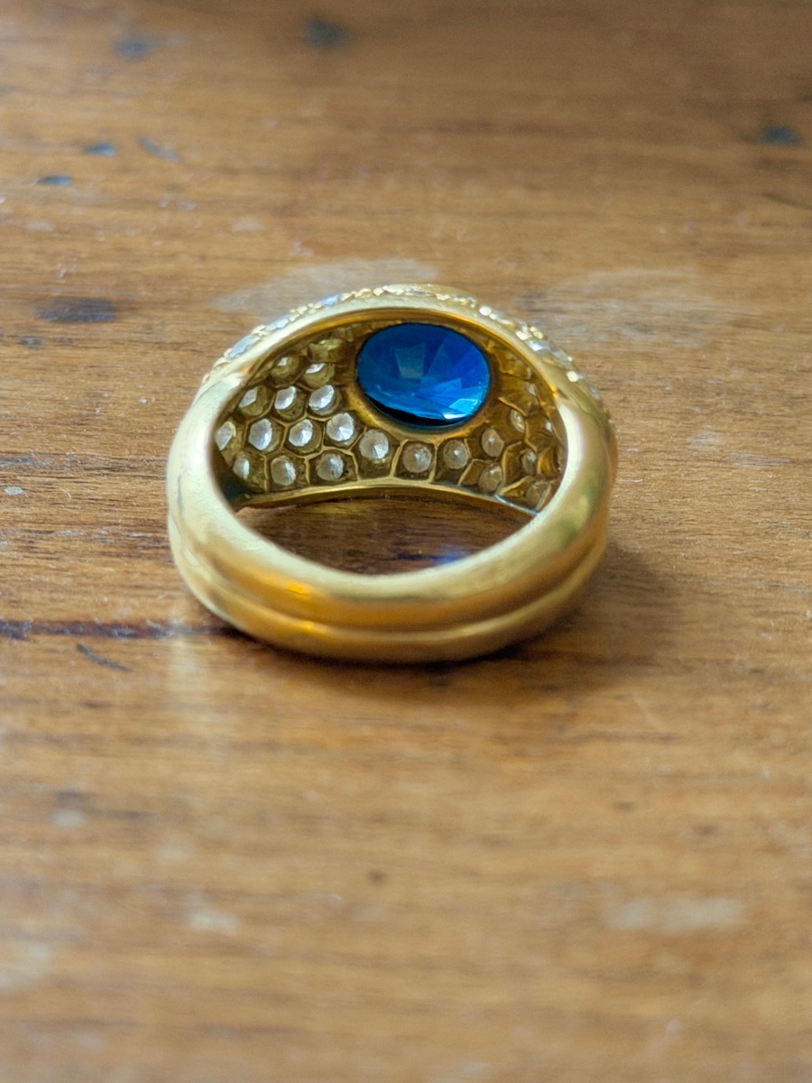Bague Jonc or jaune saphir et diamants-photo-4