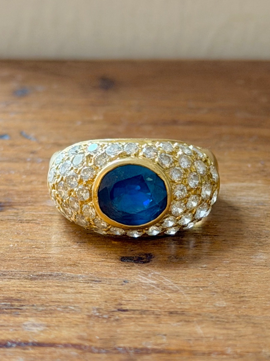 Bague Jonc or jaune saphir et diamants