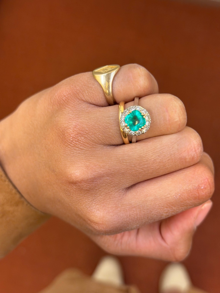 Art Deco Ring, Platinum Emerald And Diamonds-photo-3