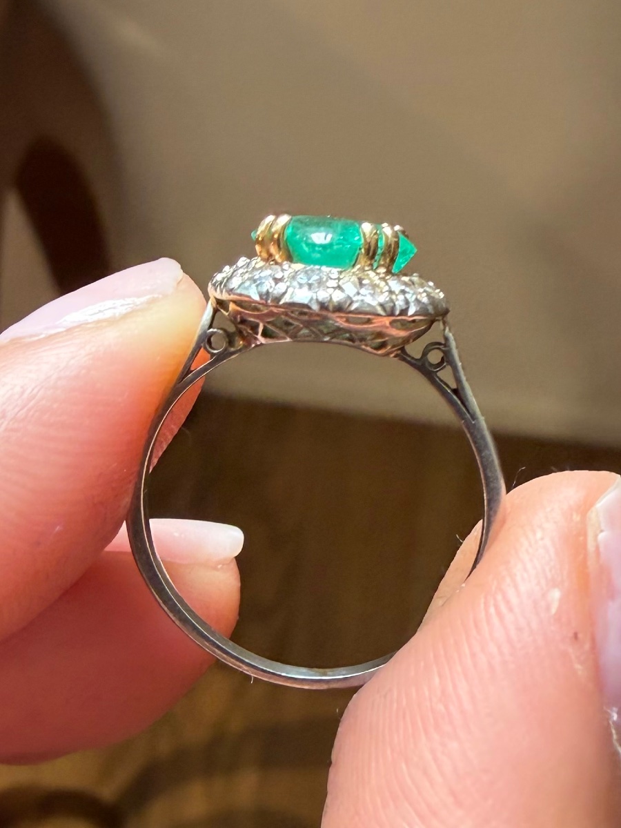 Art Deco Ring, Platinum Emerald And Diamonds-photo-4
