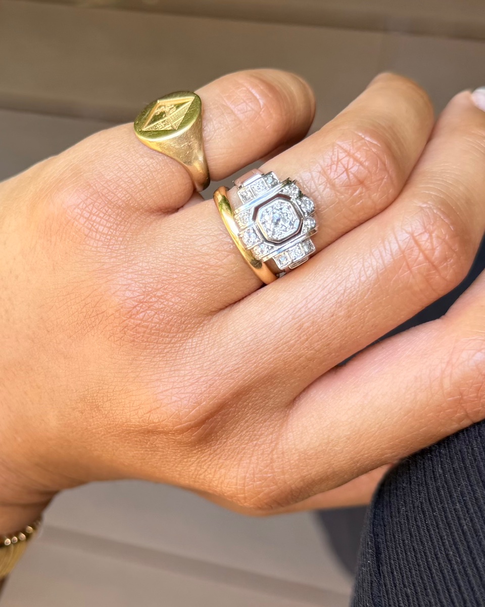 Art Deco Platinum And Diamond Ring-photo-4