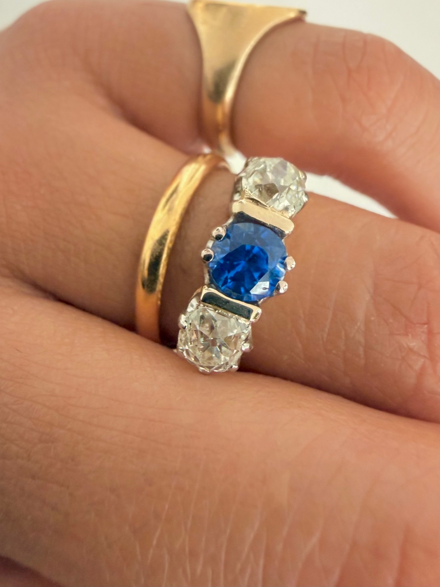 Rose Gold, Platinum, Sapphire, And Diamond Garter Ring