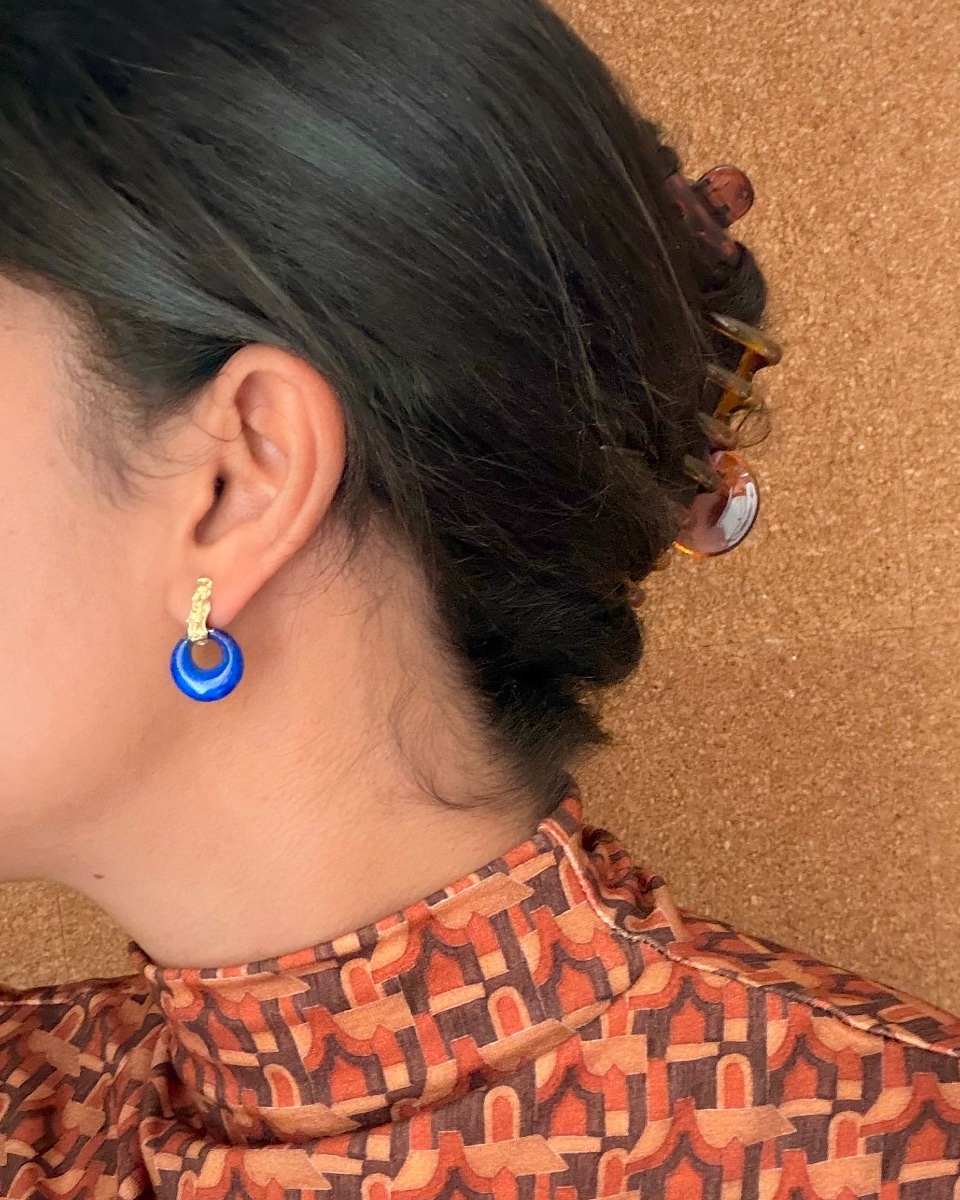Boucles d'oreilles or jaune et lapis lazuli -photo-2