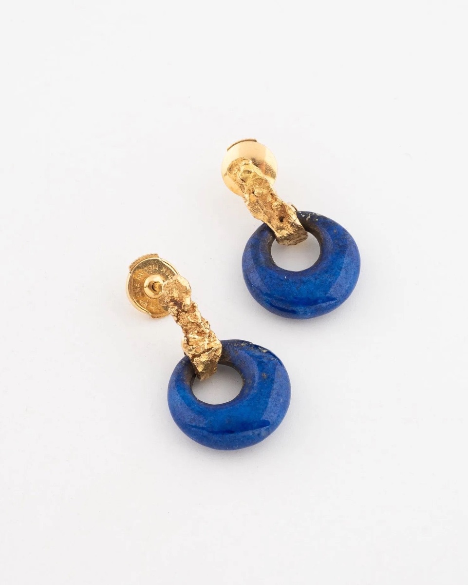 Boucles d'oreilles or jaune et lapis lazuli 