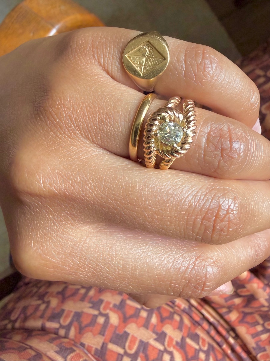 Bague jonc torsadé or rose et diamant-photo-3