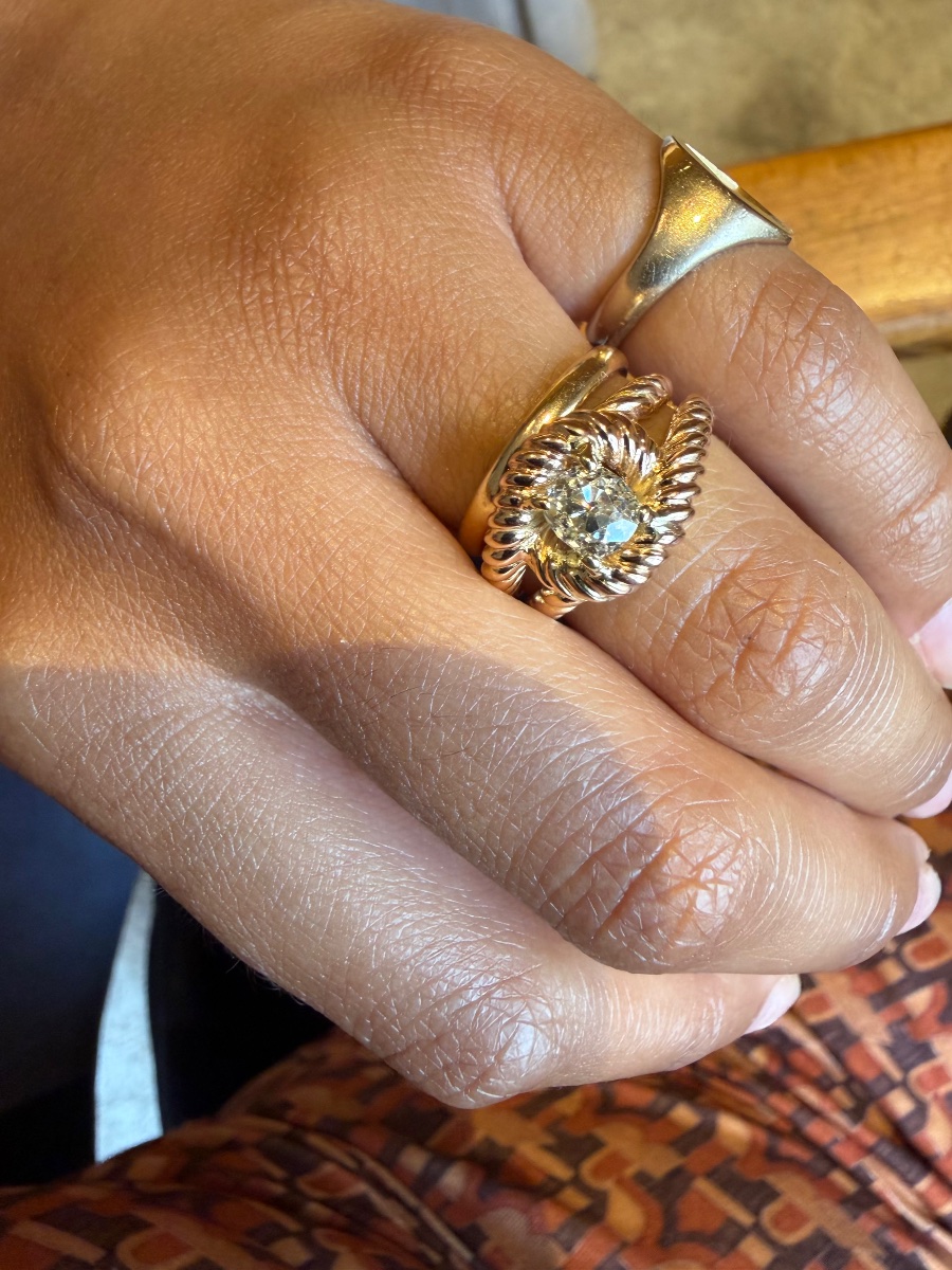 Bague jonc torsadé or rose et diamant-photo-4
