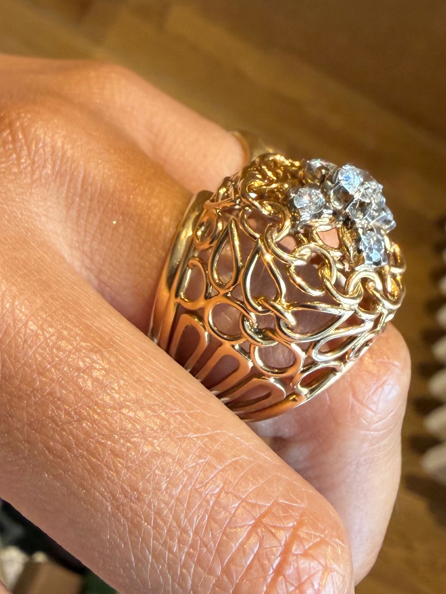 Yellow Gold And Diamond Cocktail Ring-photo-3