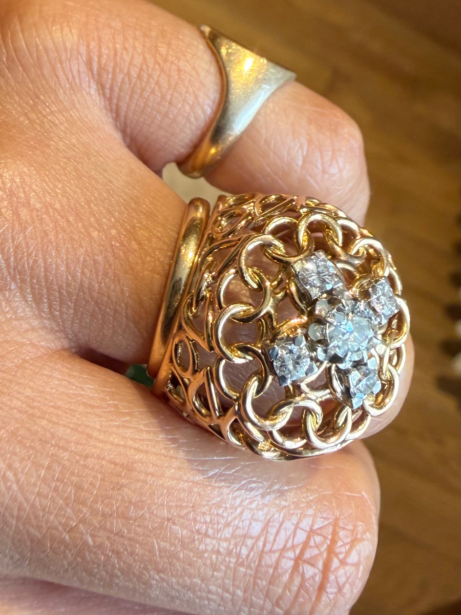 Yellow Gold And Diamond Cocktail Ring-photo-4