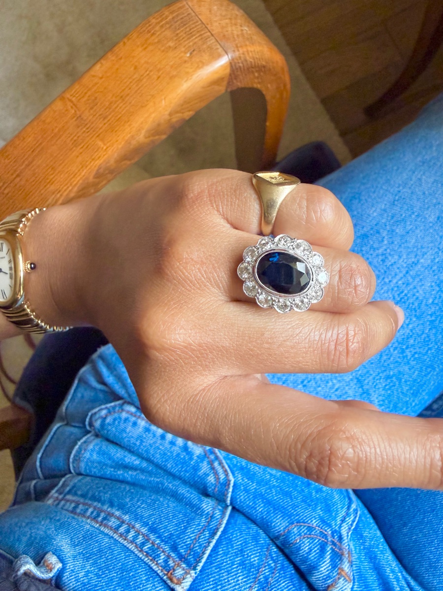 Bague Pompadour en platine saphir et diamants -photo-2