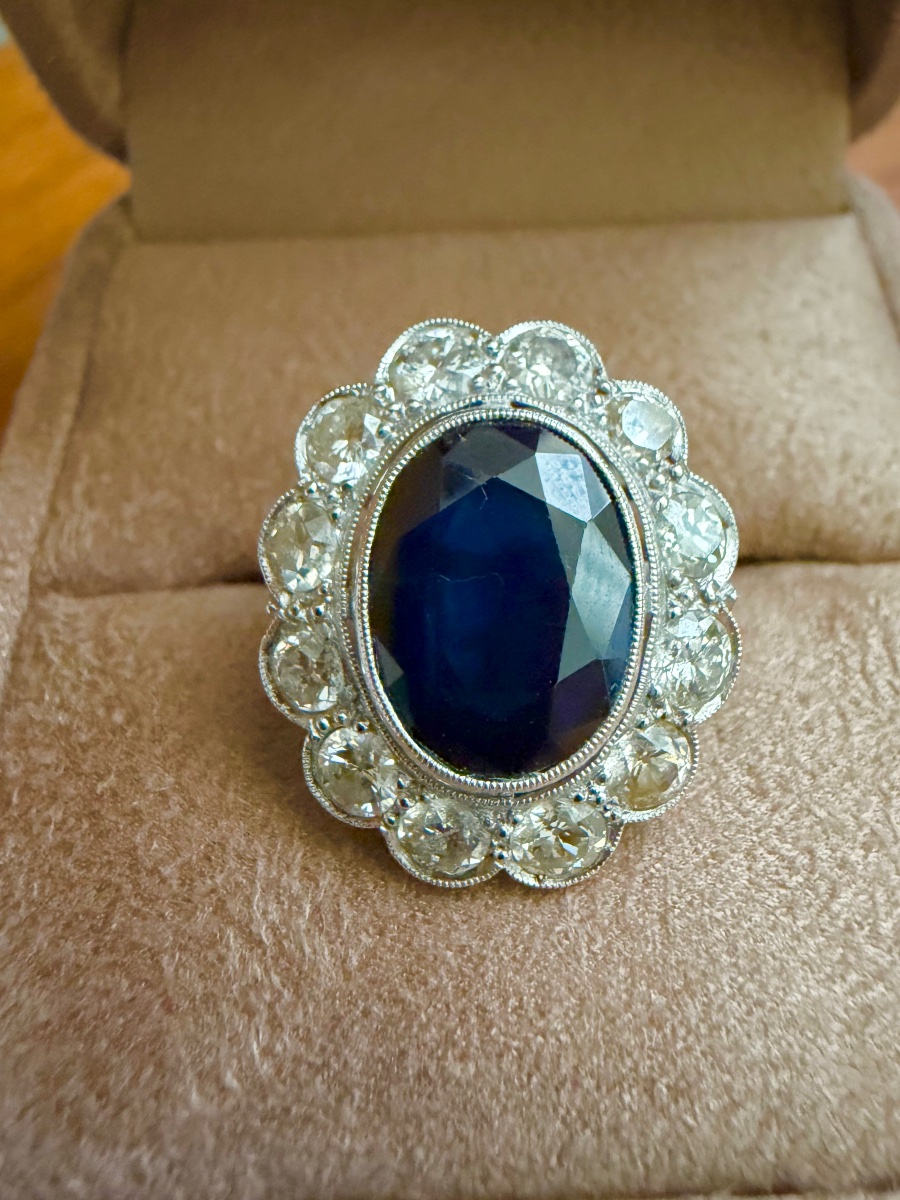 Bague Pompadour en platine saphir et diamants -photo-3