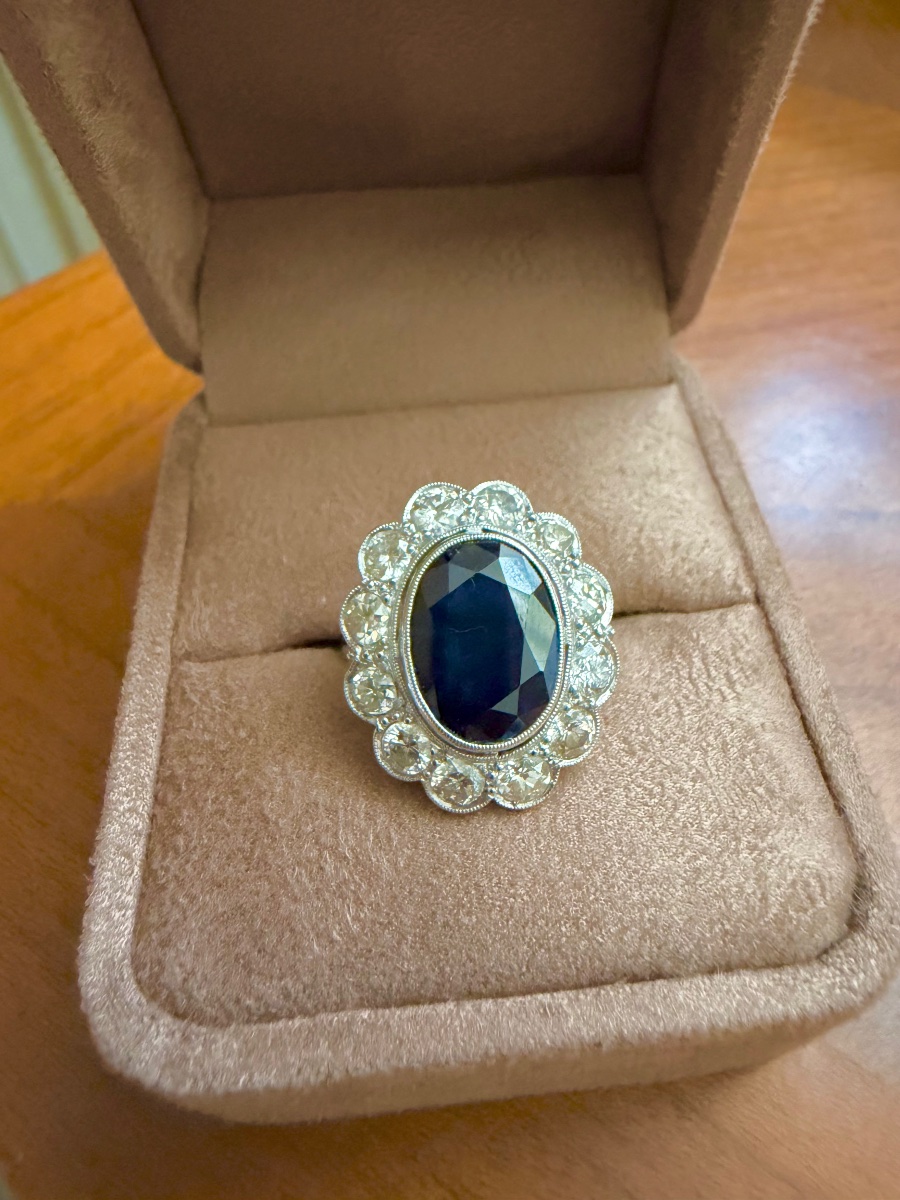 Bague Pompadour en platine saphir et diamants -photo-1