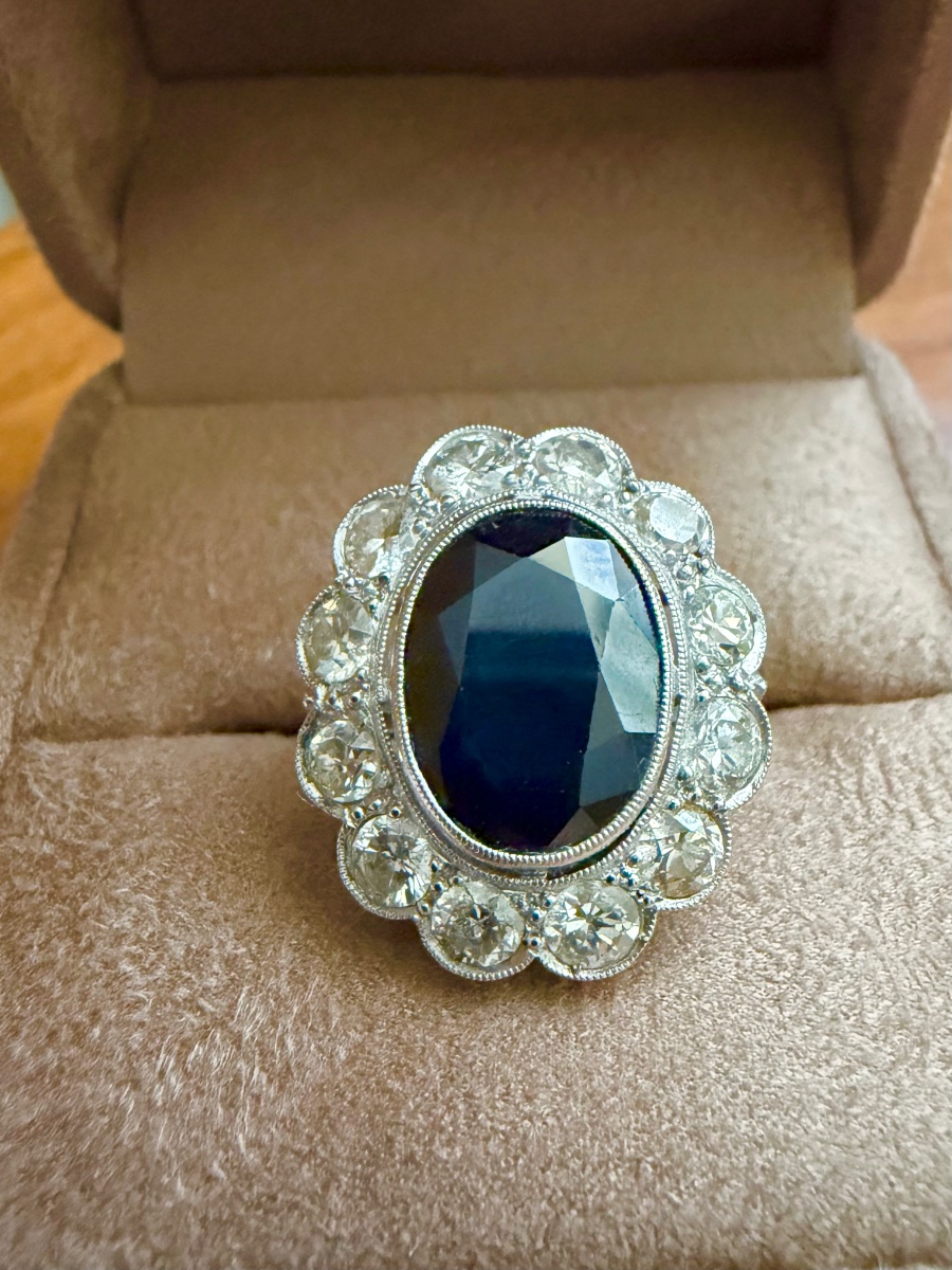 Bague Pompadour en platine saphir et diamants -photo-2