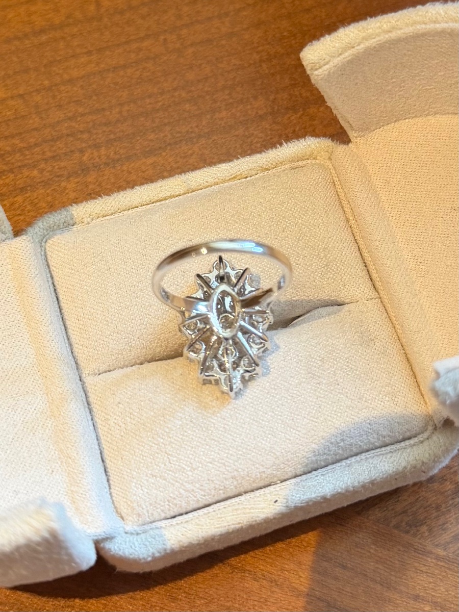 Bague Marquise en platine et diamants -photo-3