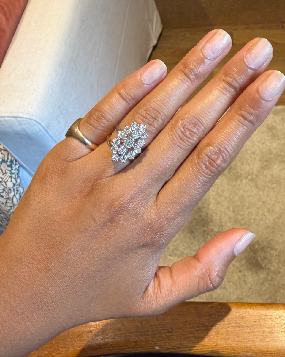 Bague Marquise en platine et diamants -photo-4