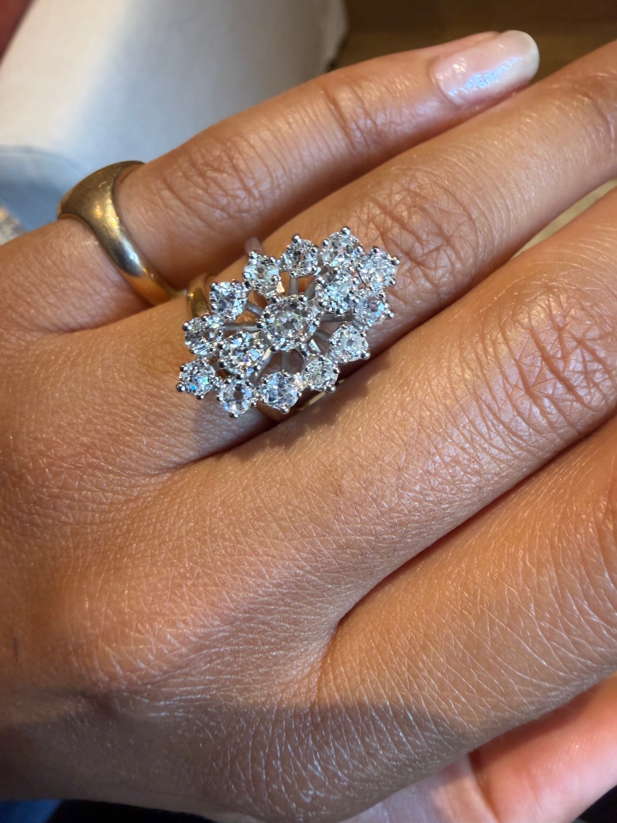 Bague Marquise en platine et diamants -photo-2