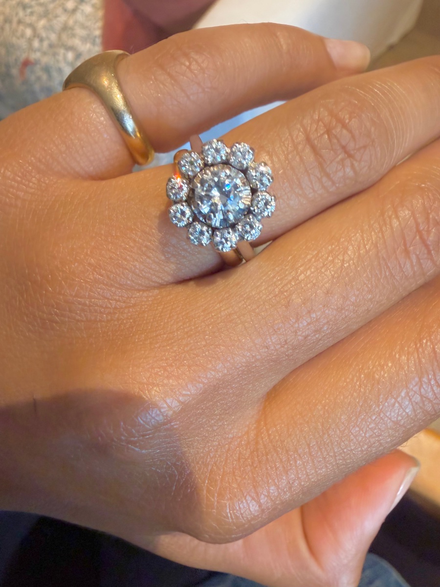 Bague Fleur en platine et diamants-photo-3