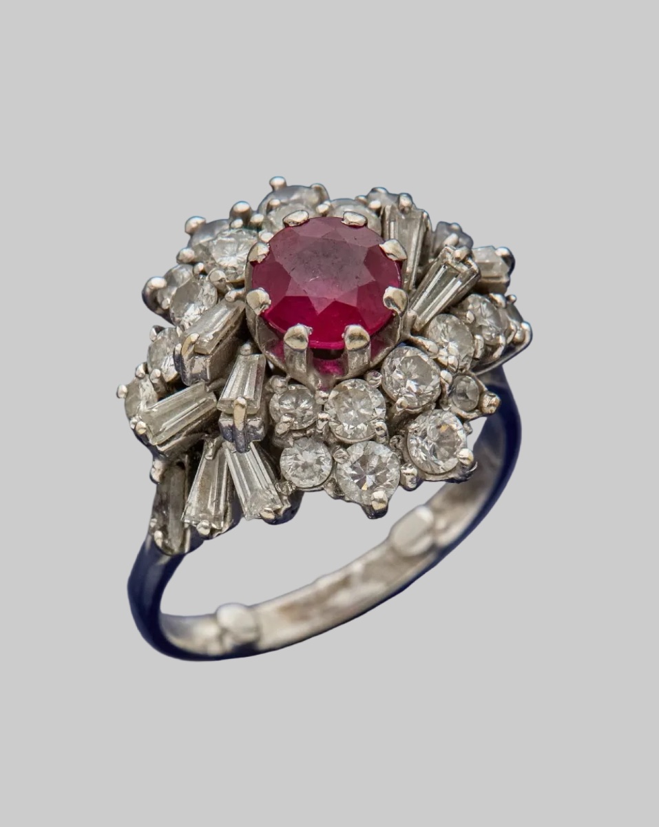 White Gold Dome Ring With Rubies And Diamonds-photo-2