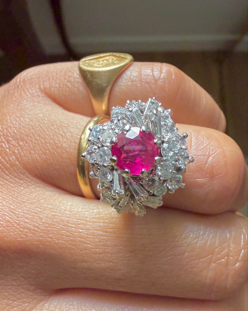 White Gold Dome Ring With Rubies And Diamonds-photo-3