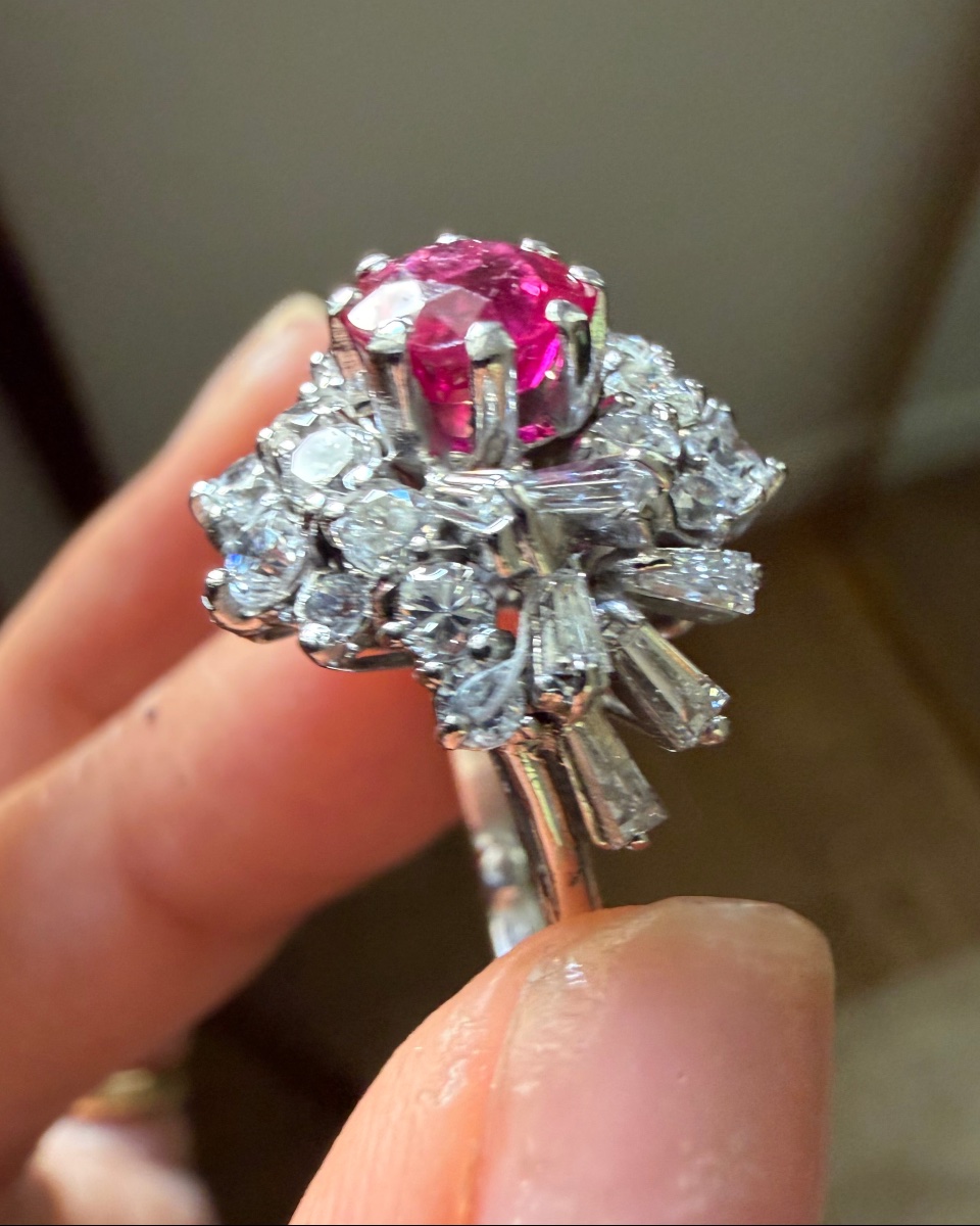 White Gold Dome Ring With Rubies And Diamonds-photo-2