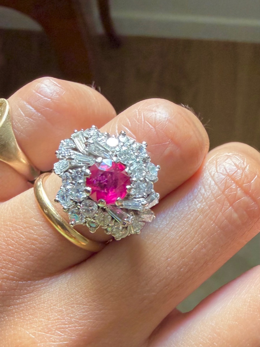White Gold Dome Ring With Rubies And Diamonds