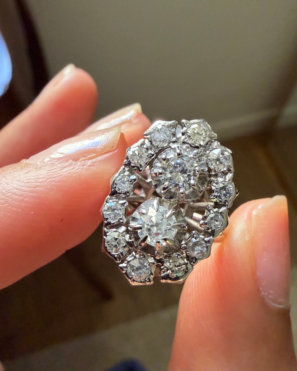 White Gold And Diamond Navette Ring 