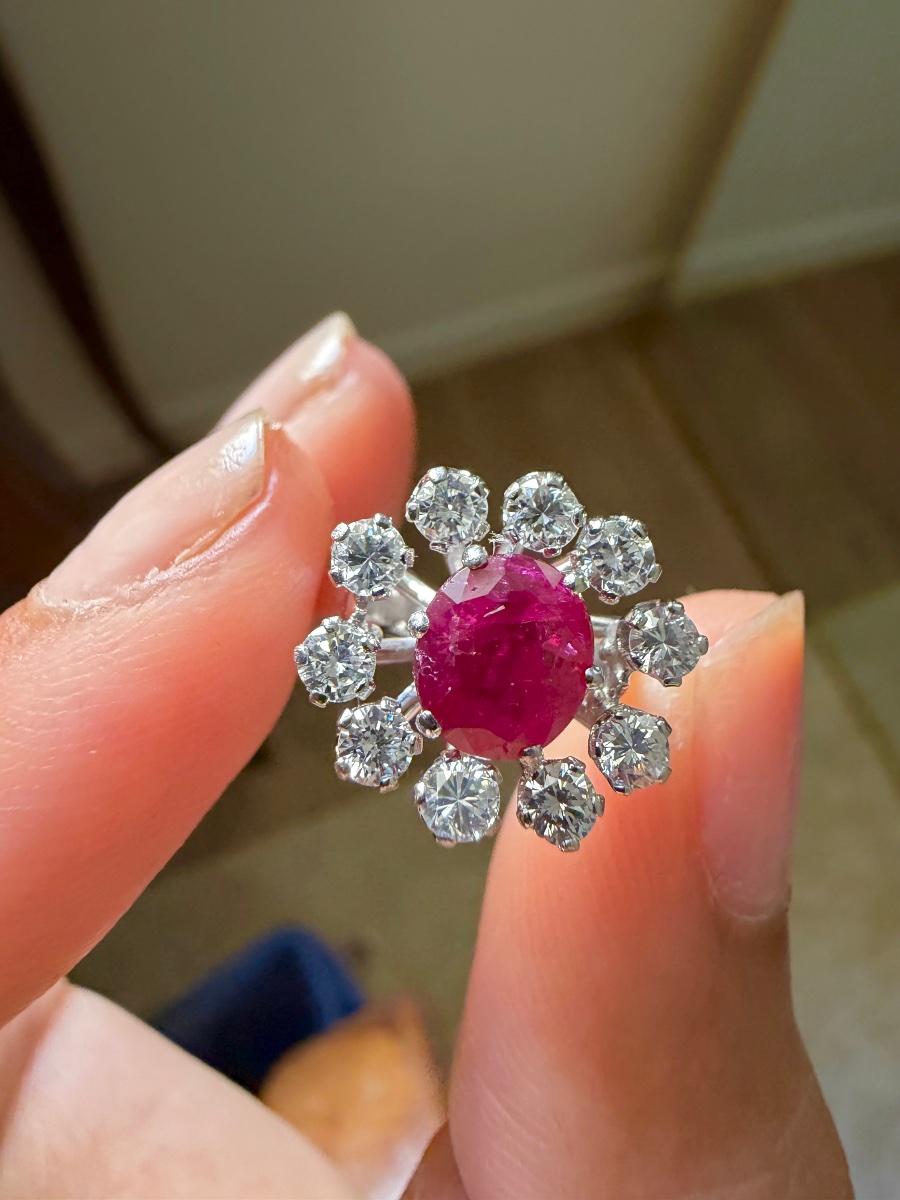 White Gold Dome Ring With Rubies And Diamonds-photo-2