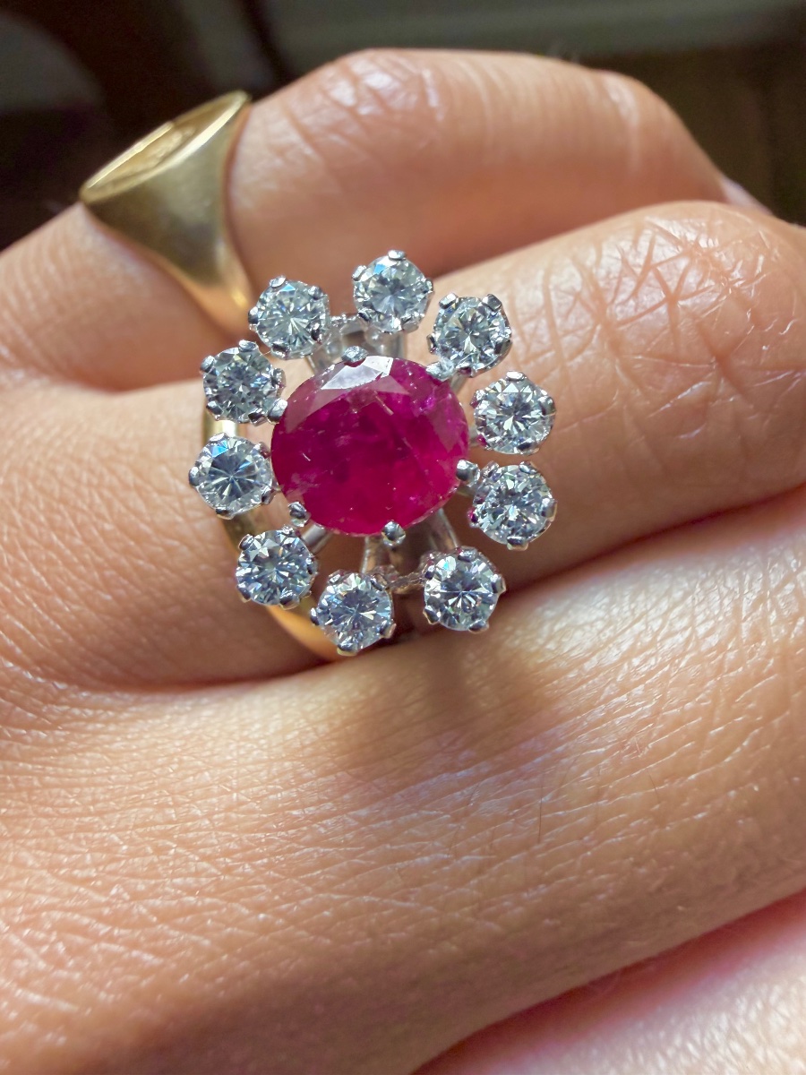 White Gold Dome Ring With Rubies And Diamonds-photo-3