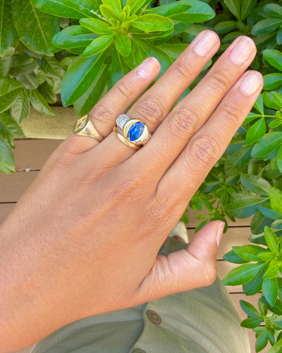  Yellow Gold, White Gold, Sapphire, And Diamond Band Ring-photo-2