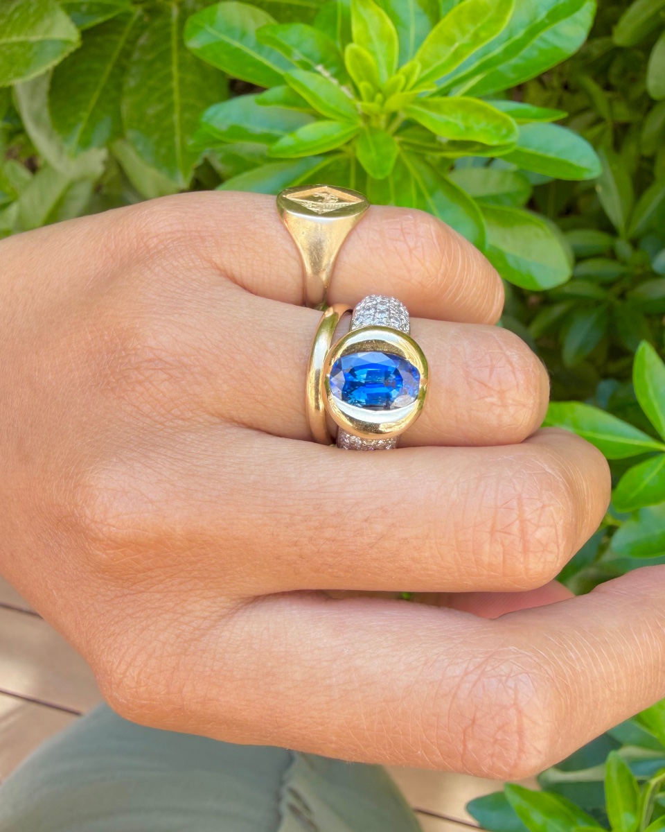  Yellow Gold, White Gold, Sapphire, And Diamond Band Ring-photo-3
