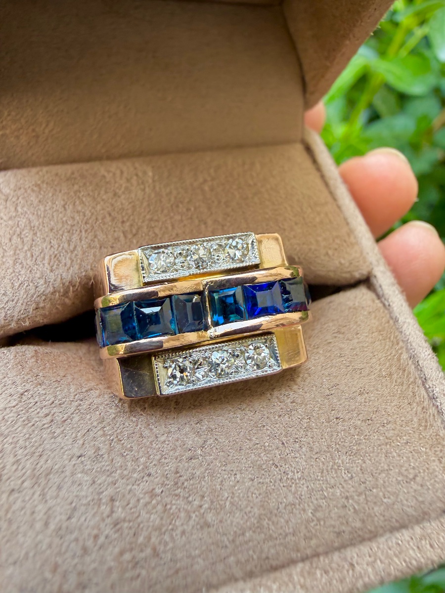 Tank Ring In Rose Gold With Sapphires And Diamonds-photo-1